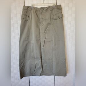 Eddie Bauer Olive Khaki Long Women's Skirt with Double Slits.